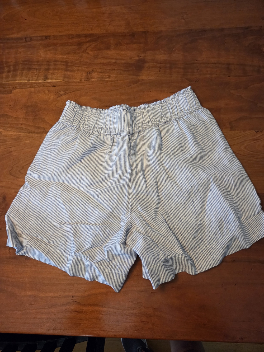 Quince 100% Linen Light Blue and White Striped High-Waist Shorts